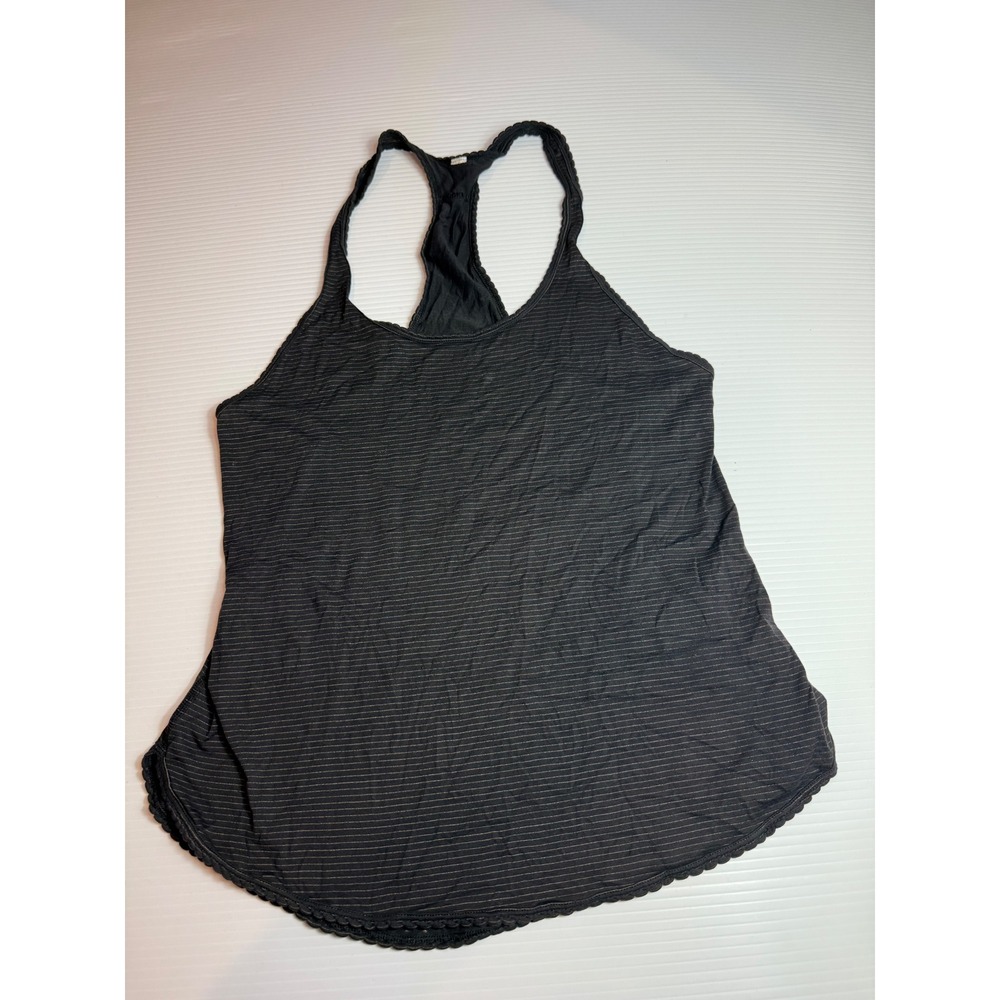 Lululemon Tank Top Striped Black Racerback Scalloped Hem Sleeveless Athletic 6